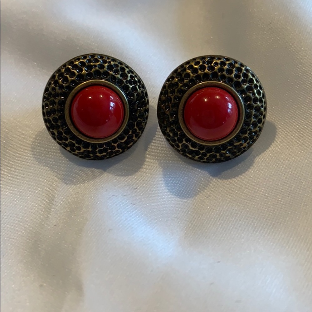 Trina Turk red gem earrings gold outer